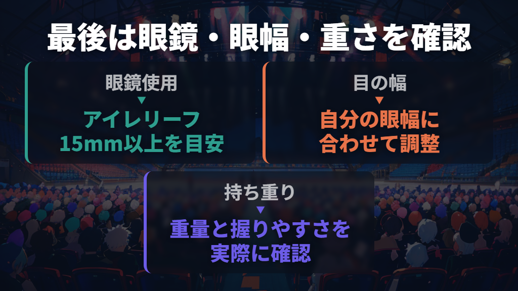 眼鏡との相性と持ち重りを最後に確認する
